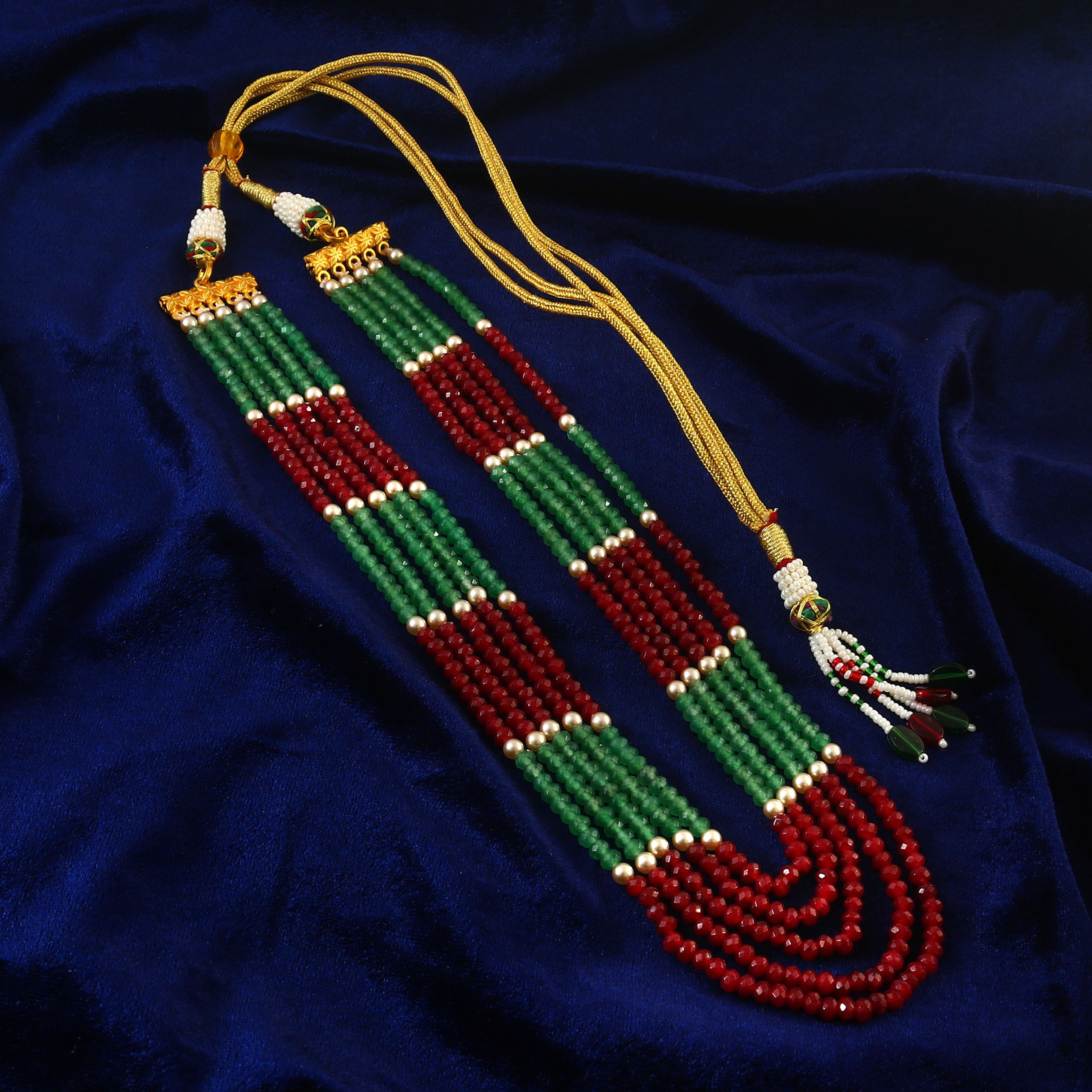 BM-128 - Jadau Kundan Beads Necklace with Emerald