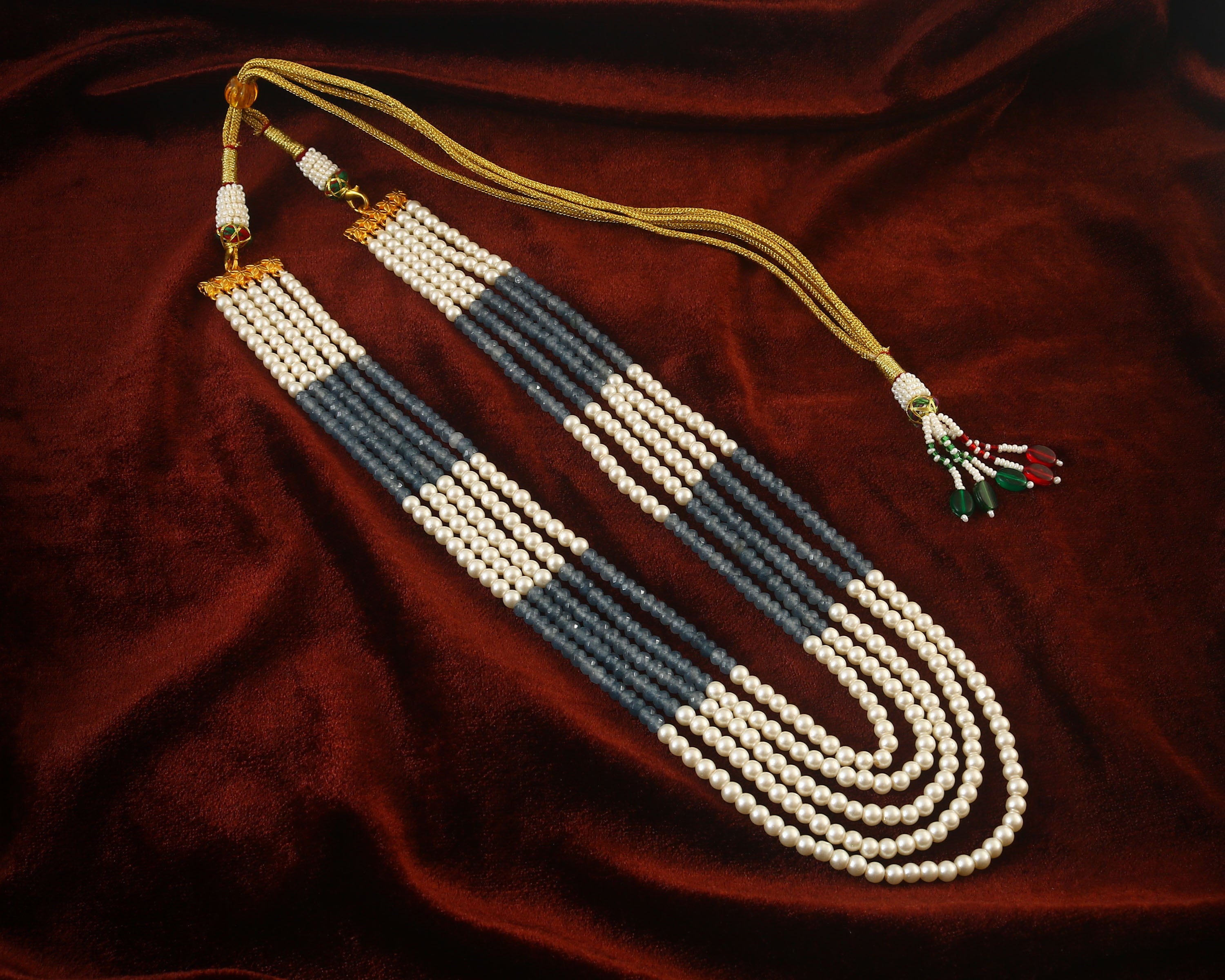 BM-129 - Jadau Kundan Beads Necklace with Emerald