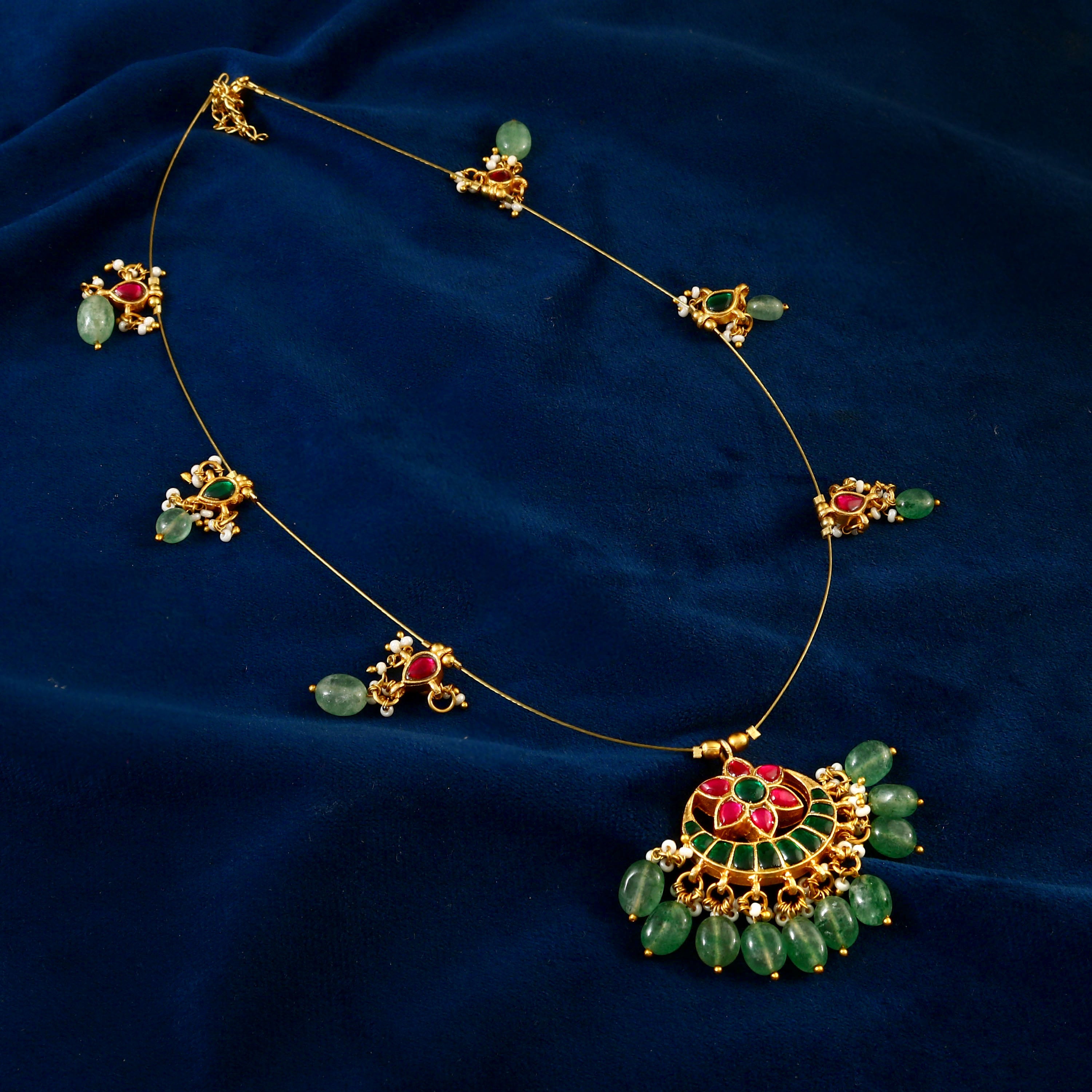 NK-103 - Moon Jadau Kundan Necklace with Red Stone and Emerald
