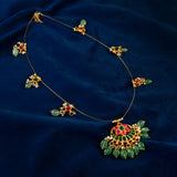 NK-103 - Moon Jadau Kundan Necklace with Red Stone and Emerald