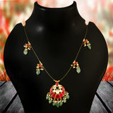 NK-105 - Moon Jadau Kundan Necklace with Red Stone and Emerald