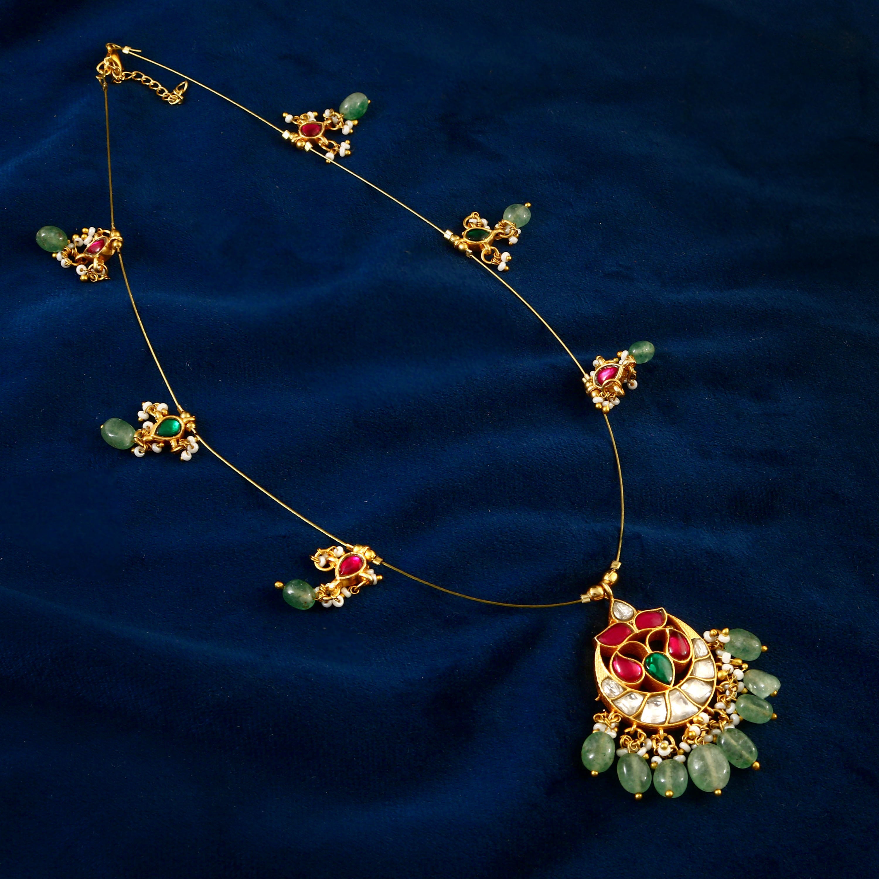 NK-106 - Lavanyam Jadau Kundan Necklace with Red Stone and Emerald