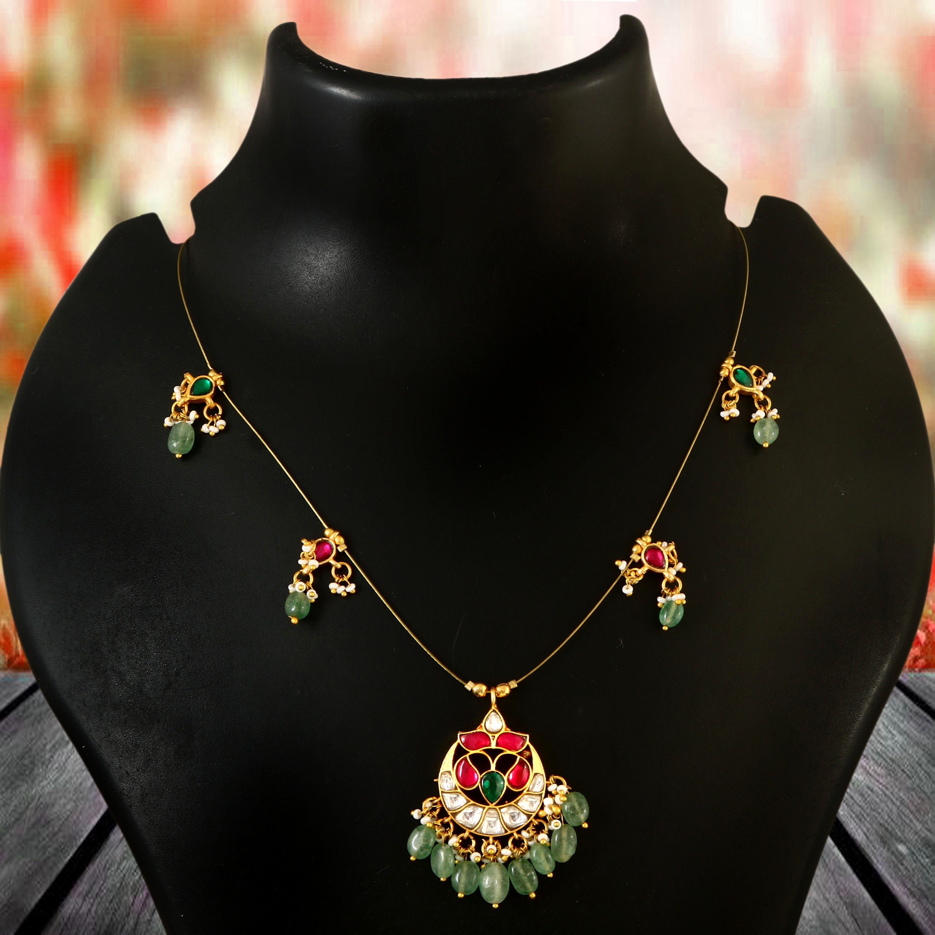 NK-106 - Lavanyam Jadau Kundan Necklace with Red Stone and Emerald