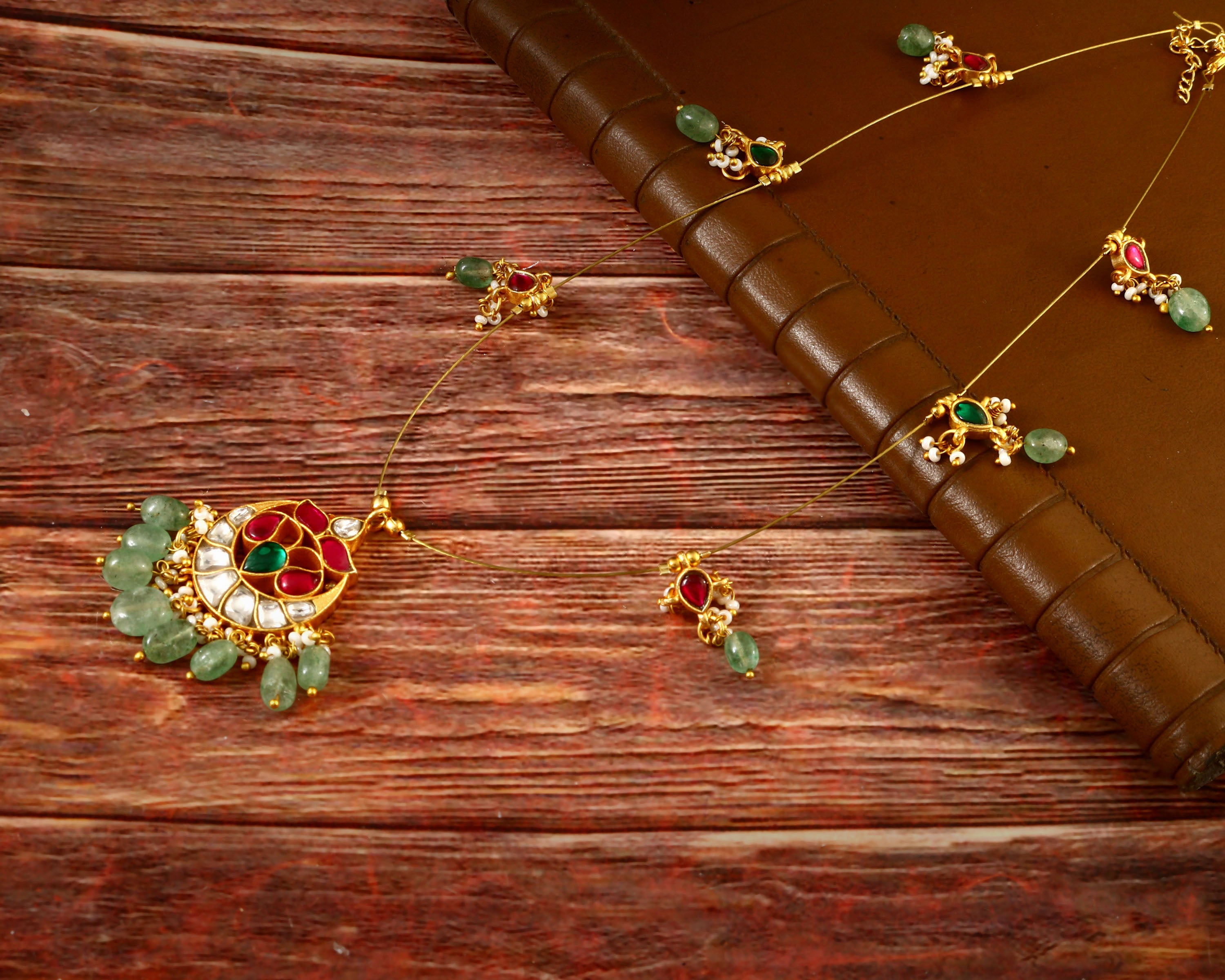 NK-106 - Lavanyam Jadau Kundan Necklace with Red Stone and Emerald