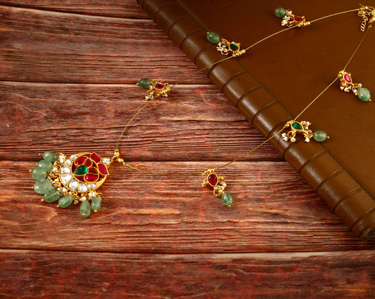 NK-106 - Lavanyam Jadau Kundan Necklace with Red Stone and Emerald