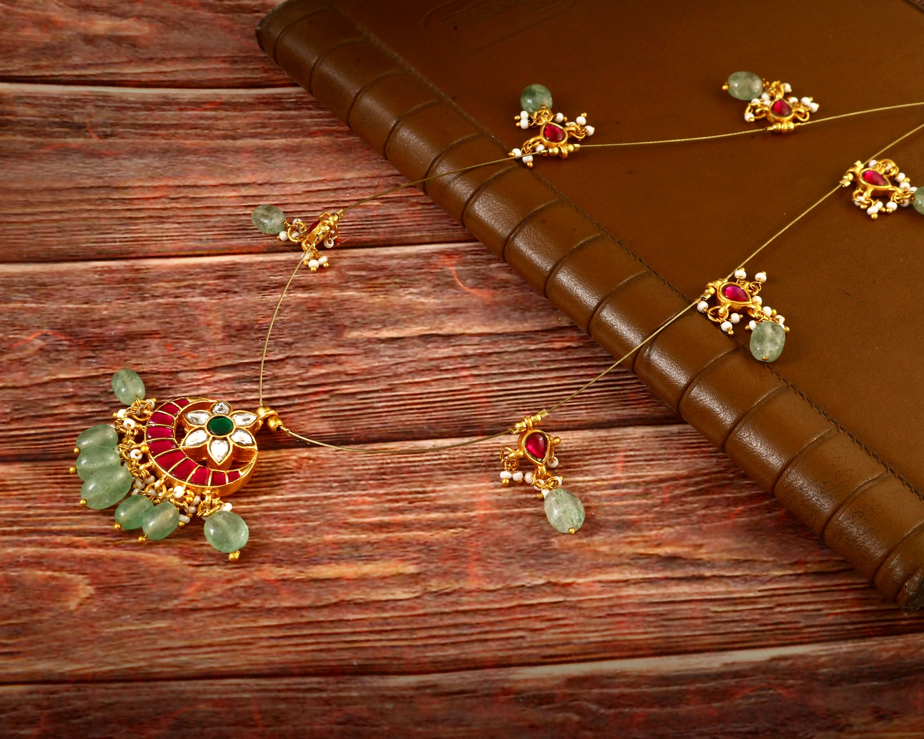 NK-107 - Kaveri Jadau Kundan Necklace with Red Stone and Emerald