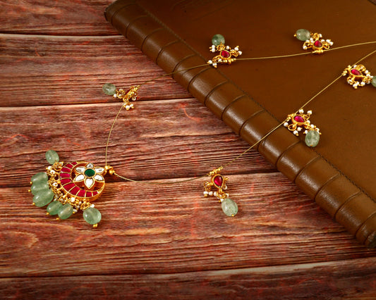 NK-107 - Kaveri Jadau Kundan Necklace with Red Stone and Emerald