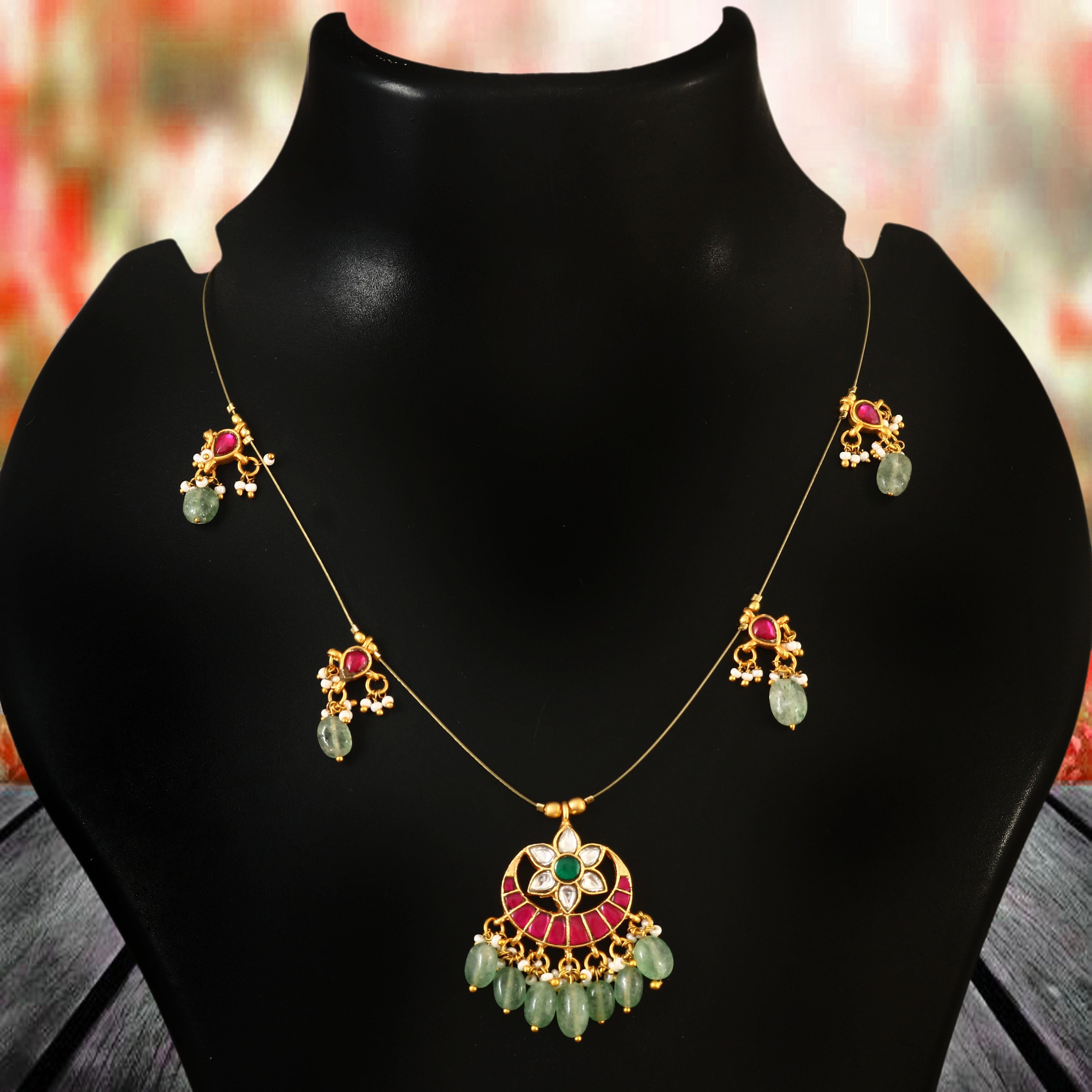 NK-107 - Kaveri Jadau Kundan Necklace with Red Stone and Emerald