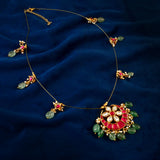 NK-110 - Five Leaves Jadau Kundan Necklace with Red Stone and Emerald