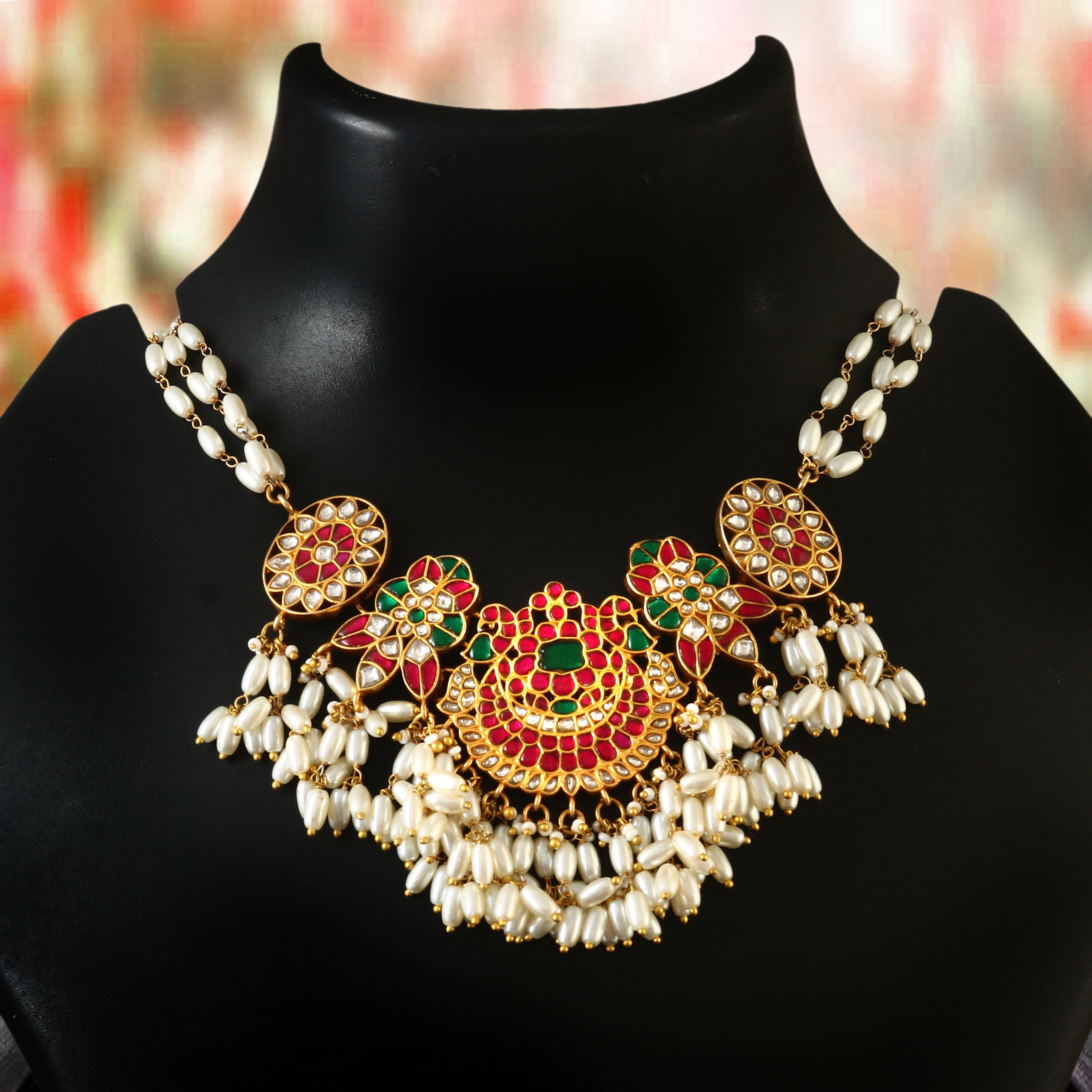 NK-113 - Aakarshak Jadau Kunda Chokar Set with White Pearls