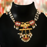 NK-115 - Mor Pankh Jadau Kundan Set with Red & White Stone