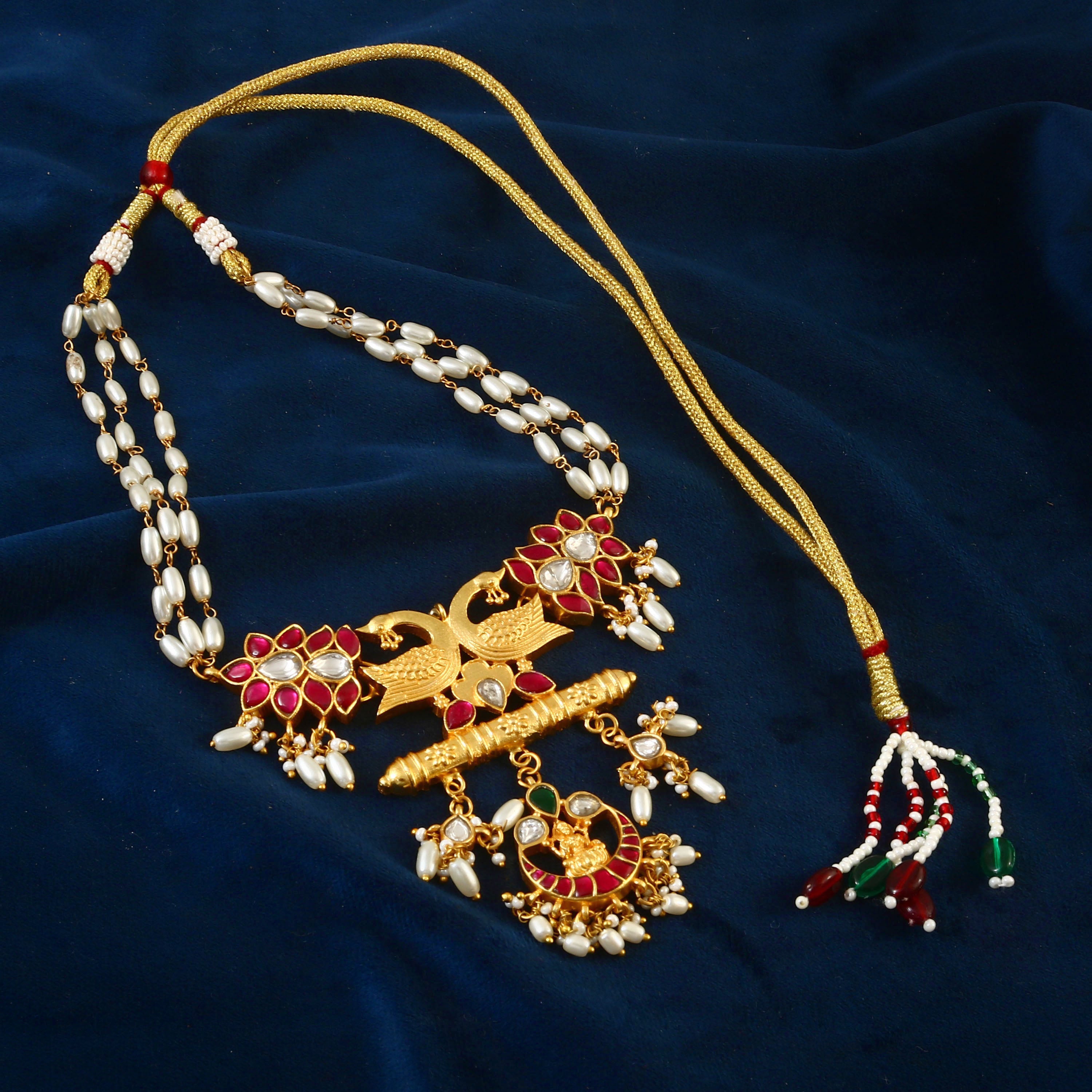 NK-115 - Mor Pankh Jadau Kundan Set with Red & White Stone