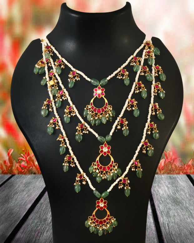 Jadau Kundan necklace with a layered design and strong stone work
