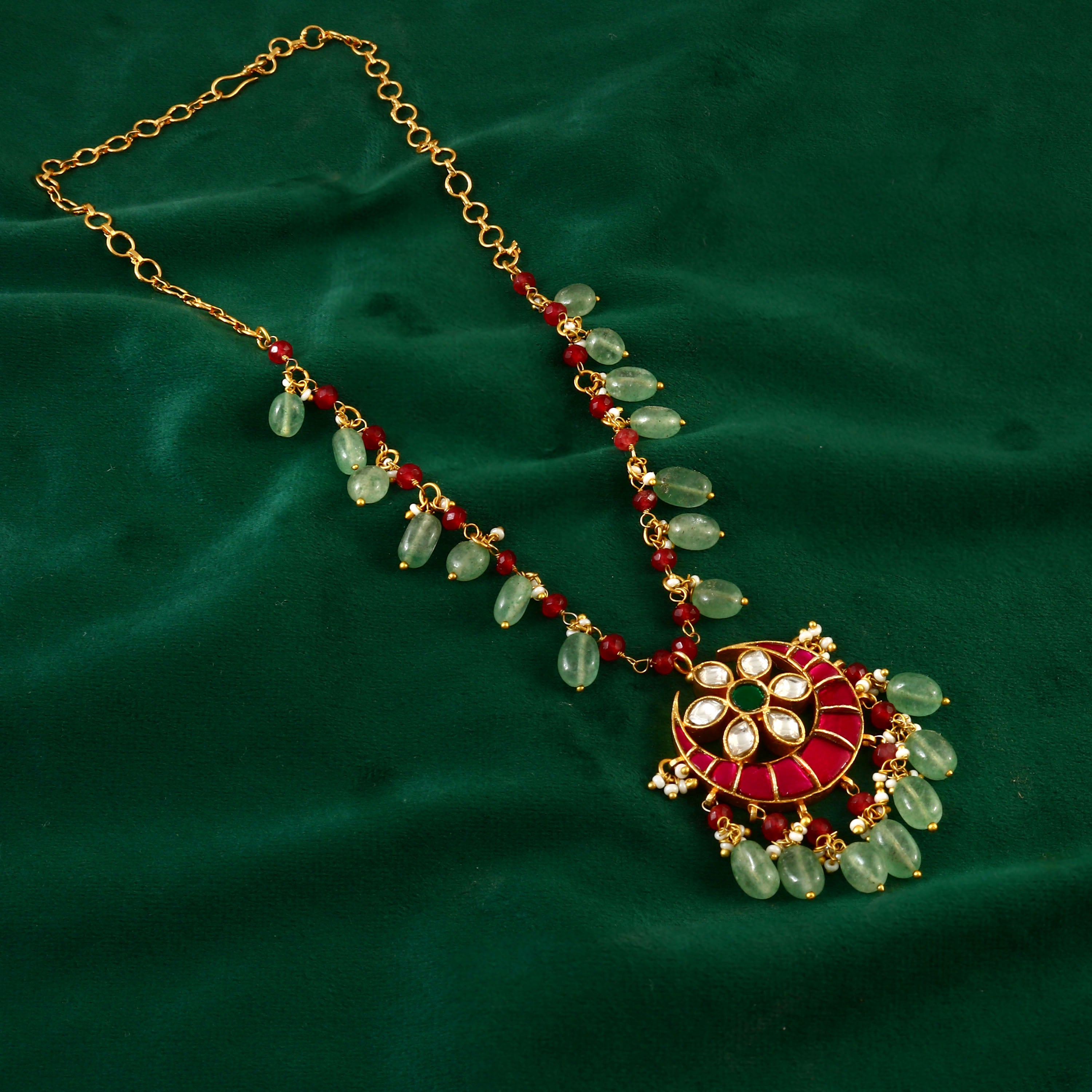 NK-137 - Divya Jadau Kundan Red Moon Set