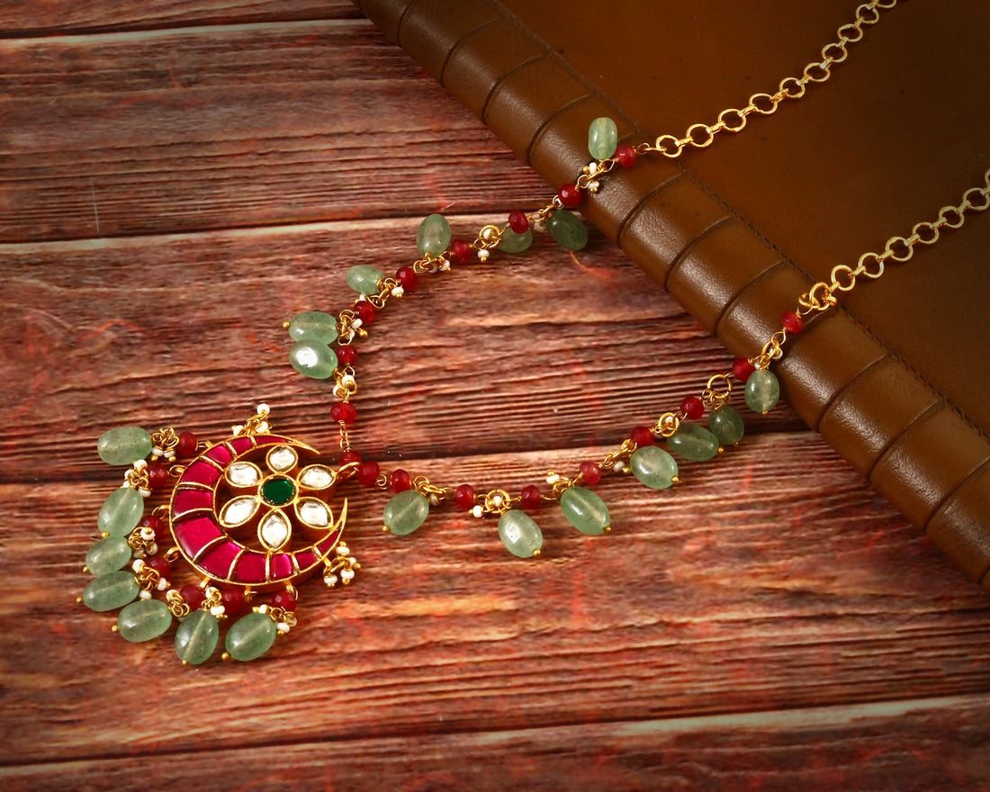 NK-137 - Divya Jadau Kundan Red Moon Set