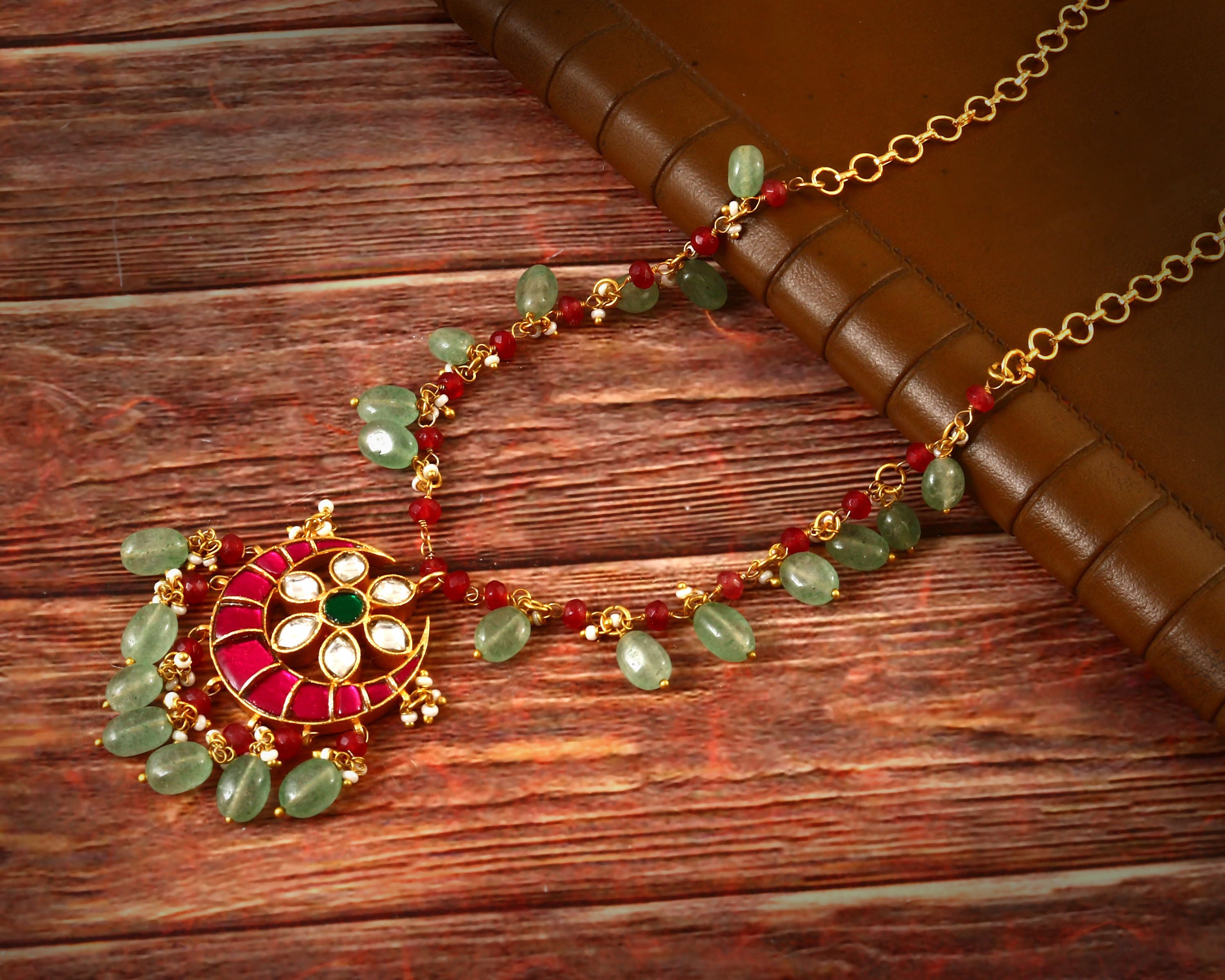 NK-137 - Divya Jadau Kundan Red Moon Set