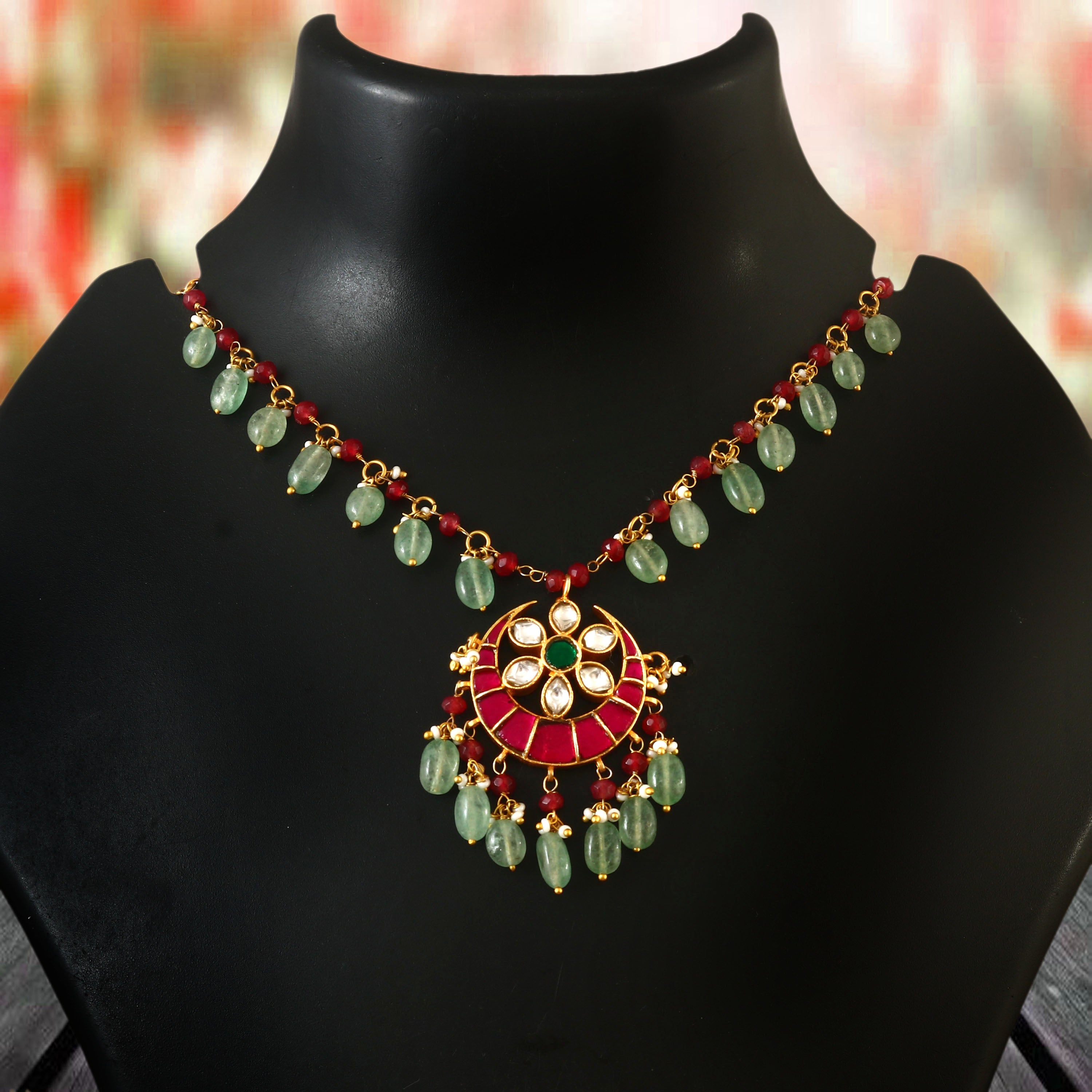 NK-137 - Divya Jadau Kundan Red Moon Set