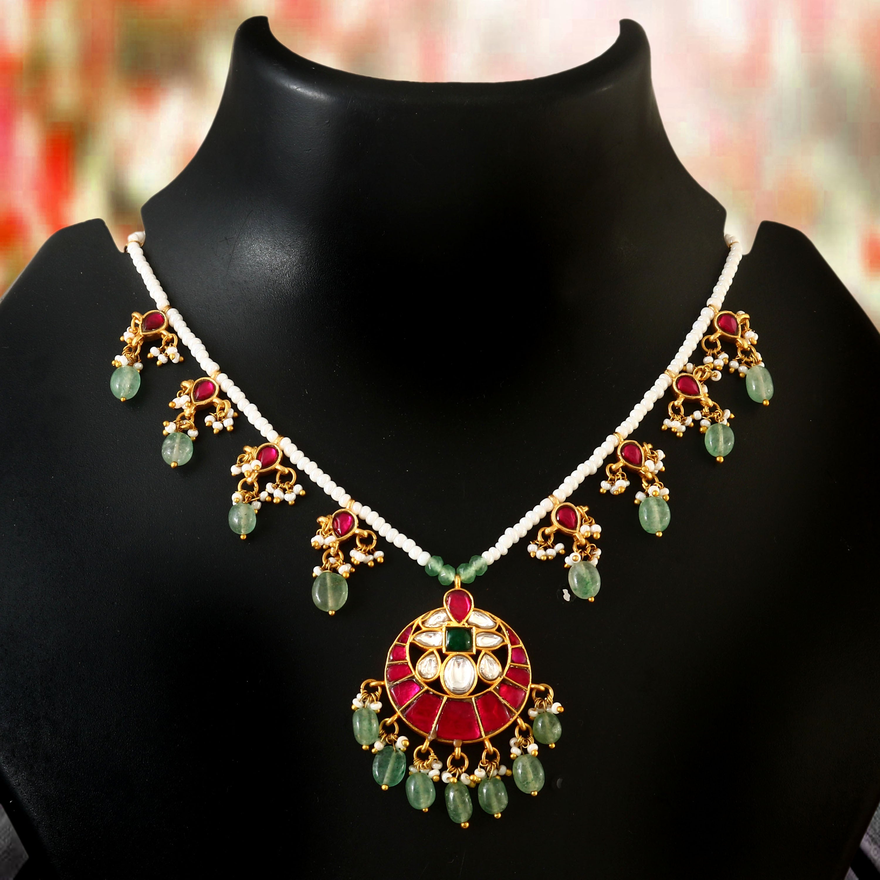 NK-144 - Jadau Kundan Necklace with Emerald
