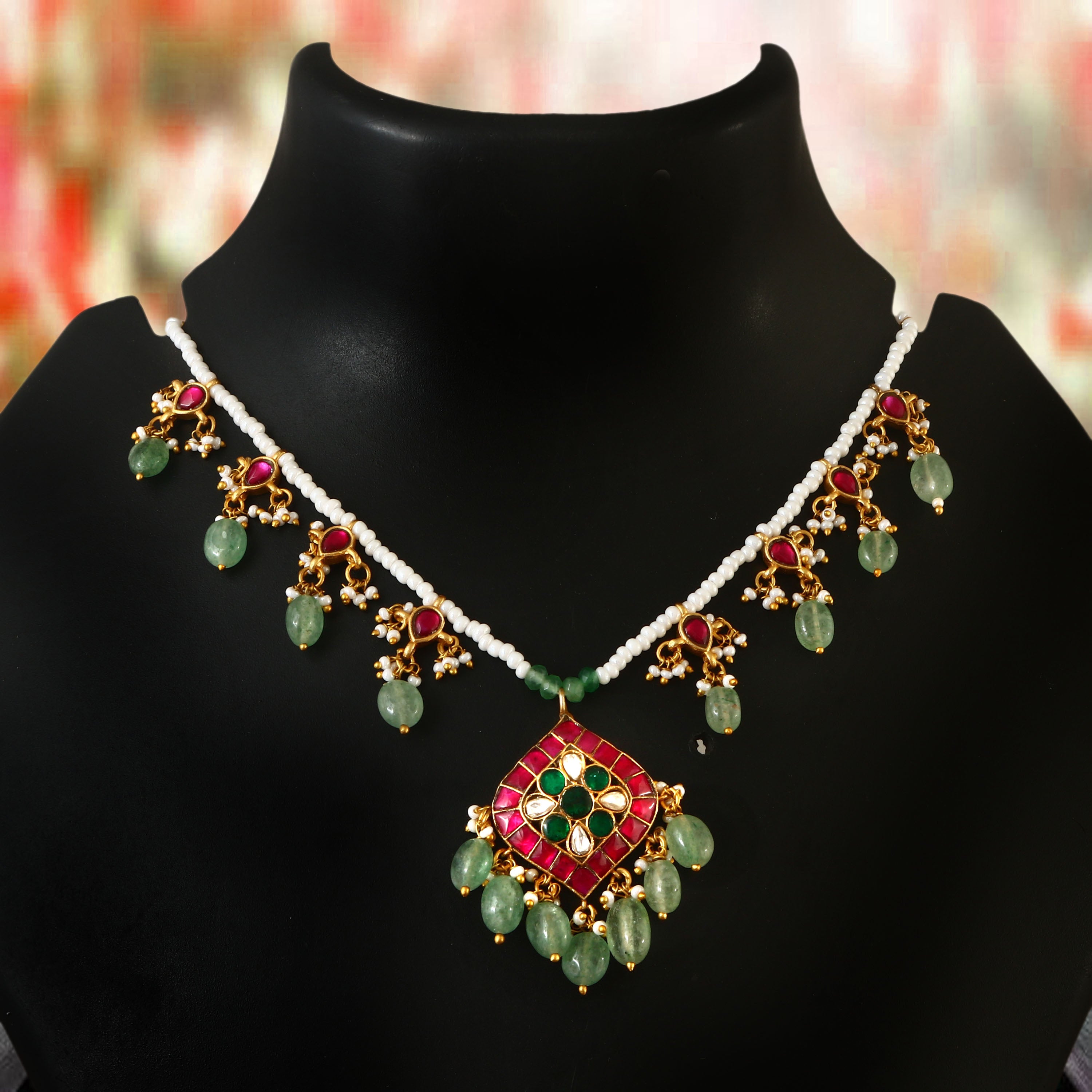 NK-147 - Jadau Kundan Necklace with Emerald