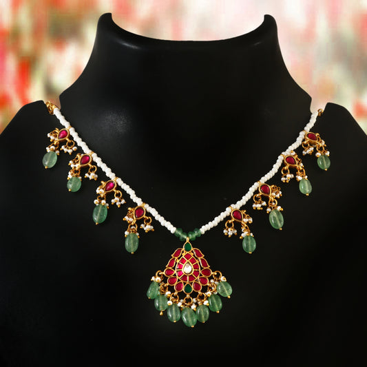 NK-158- Jadau Kundan Necklace with Emerald