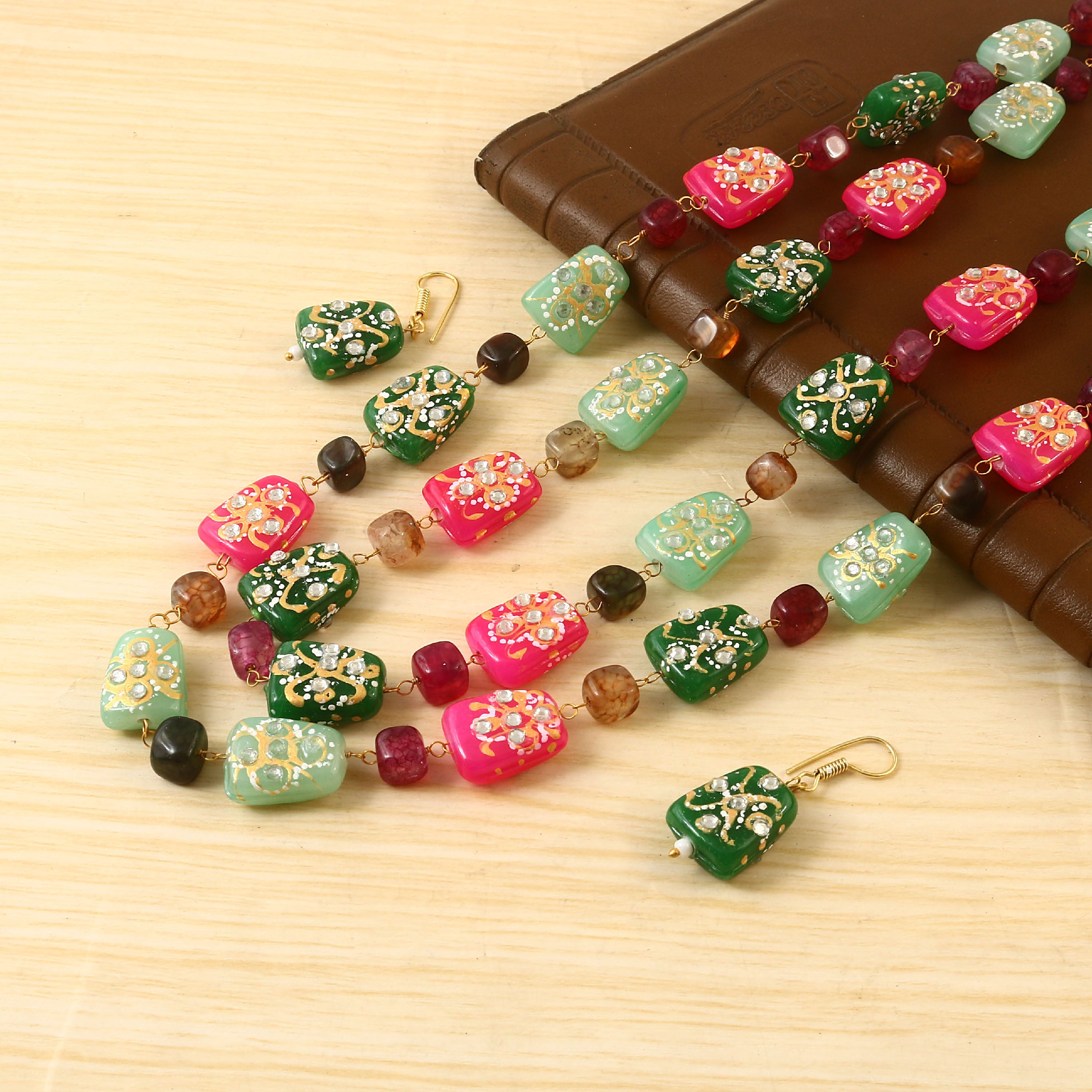 BM-113 - Jadau Kundan Beads Necklace with Emerald