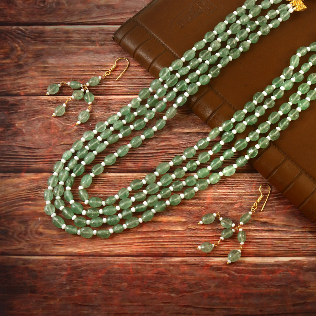 BM-118 - Jadau Kundan Beads Necklace with Emerald