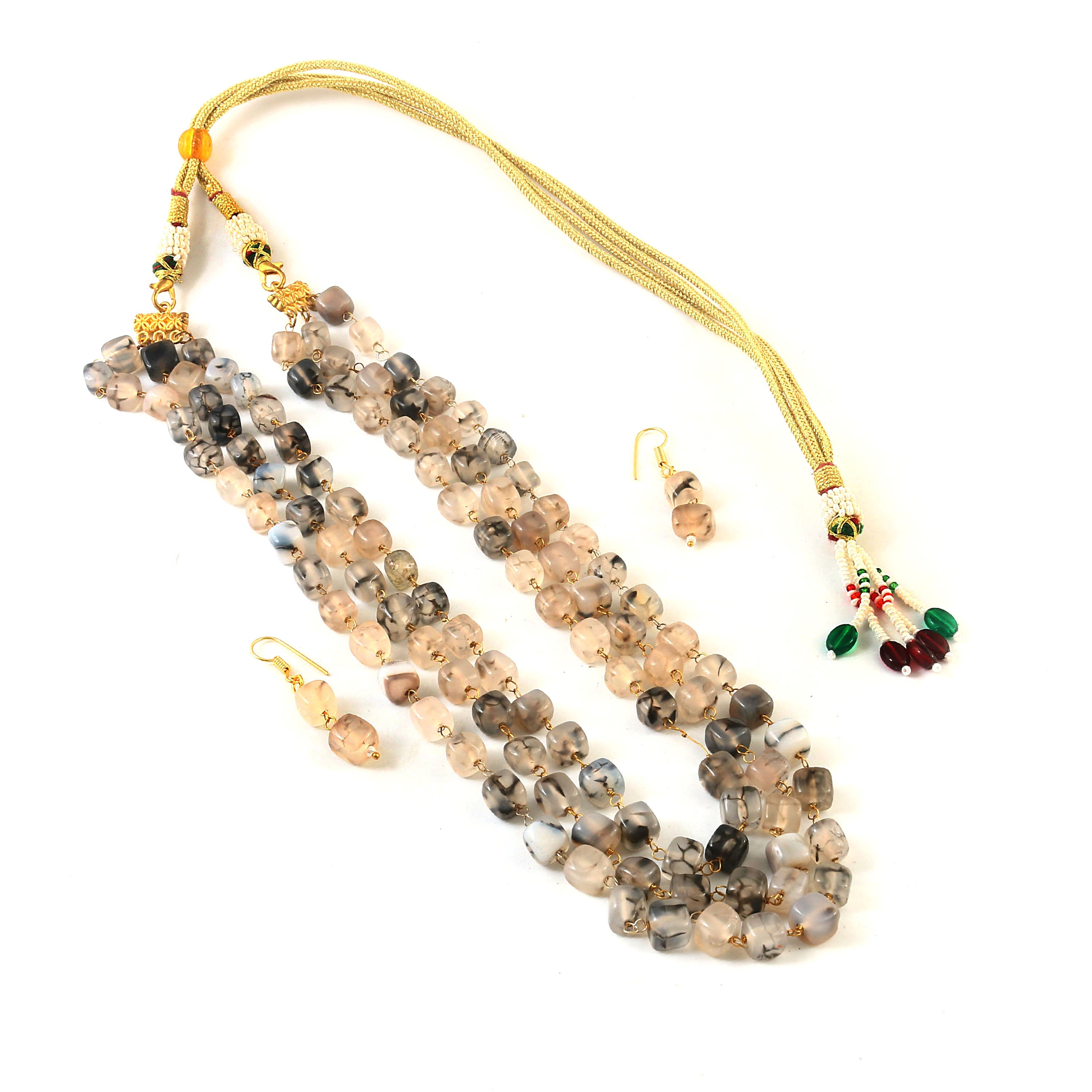 BM-119 - Jadau Kundan Beads Necklace with Emerald