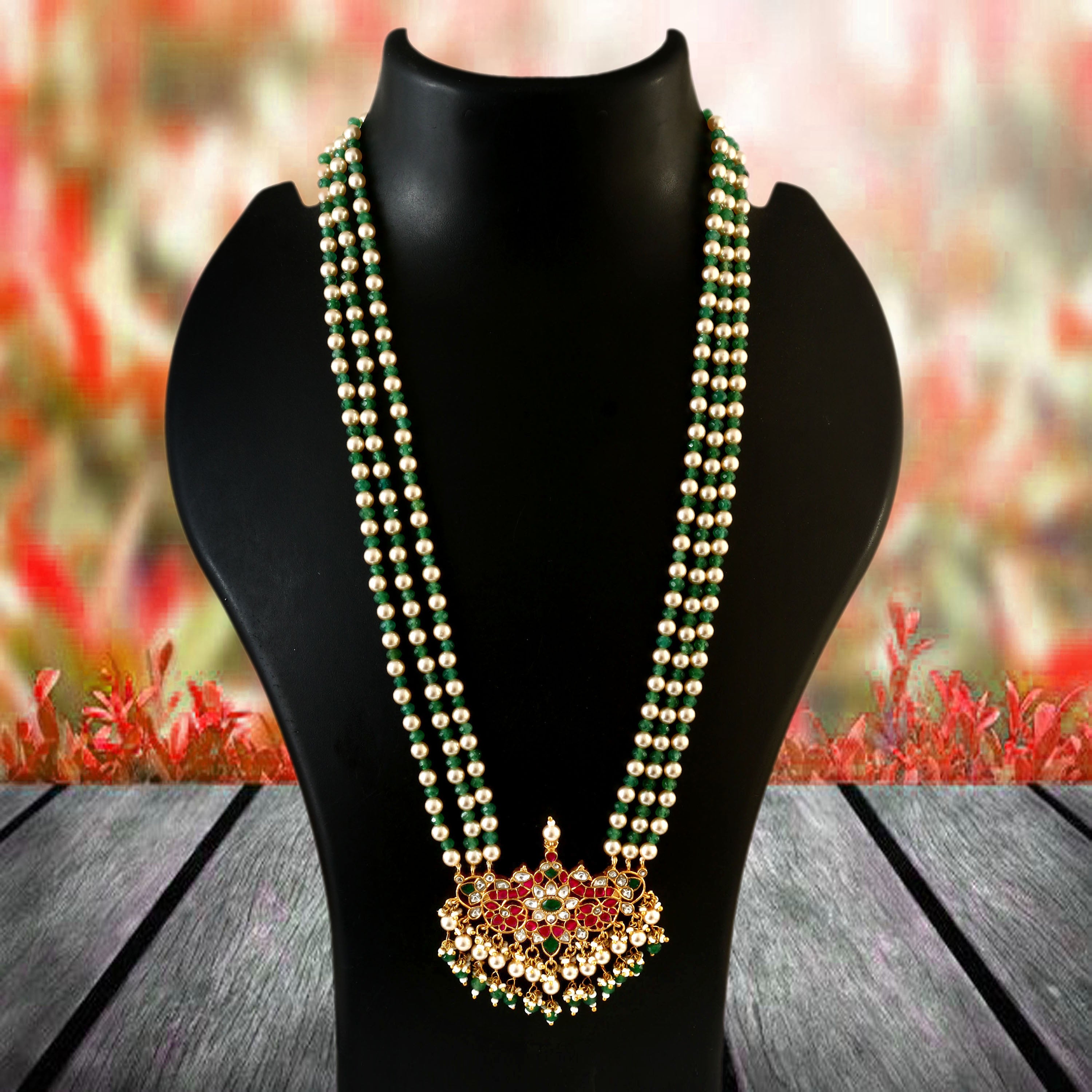 NK-168 - Jadau Kundan Necklace with Emerald