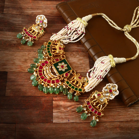 NK-179 - Jadau Kundan Necklace with Emerald