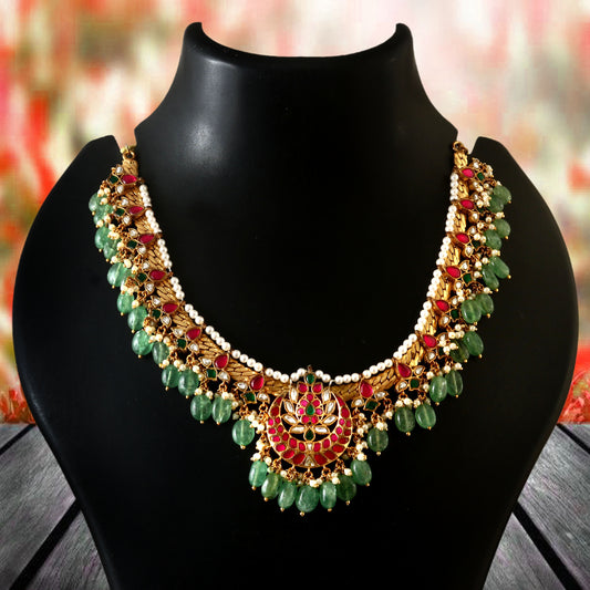 NK-180 - Jadau Kundan Necklace with Emerald