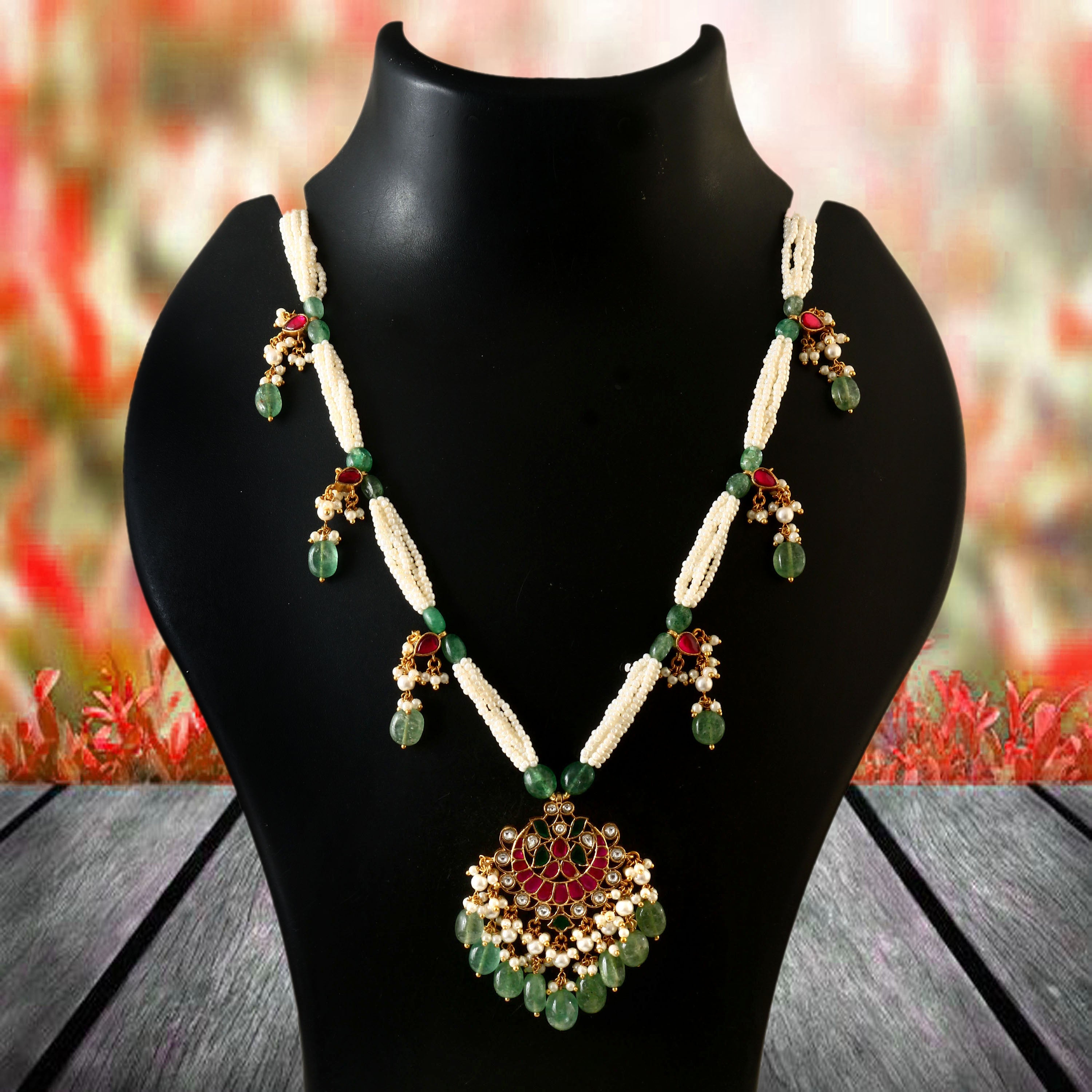 NK-183 - Jadau Kundan Necklace with Emerald