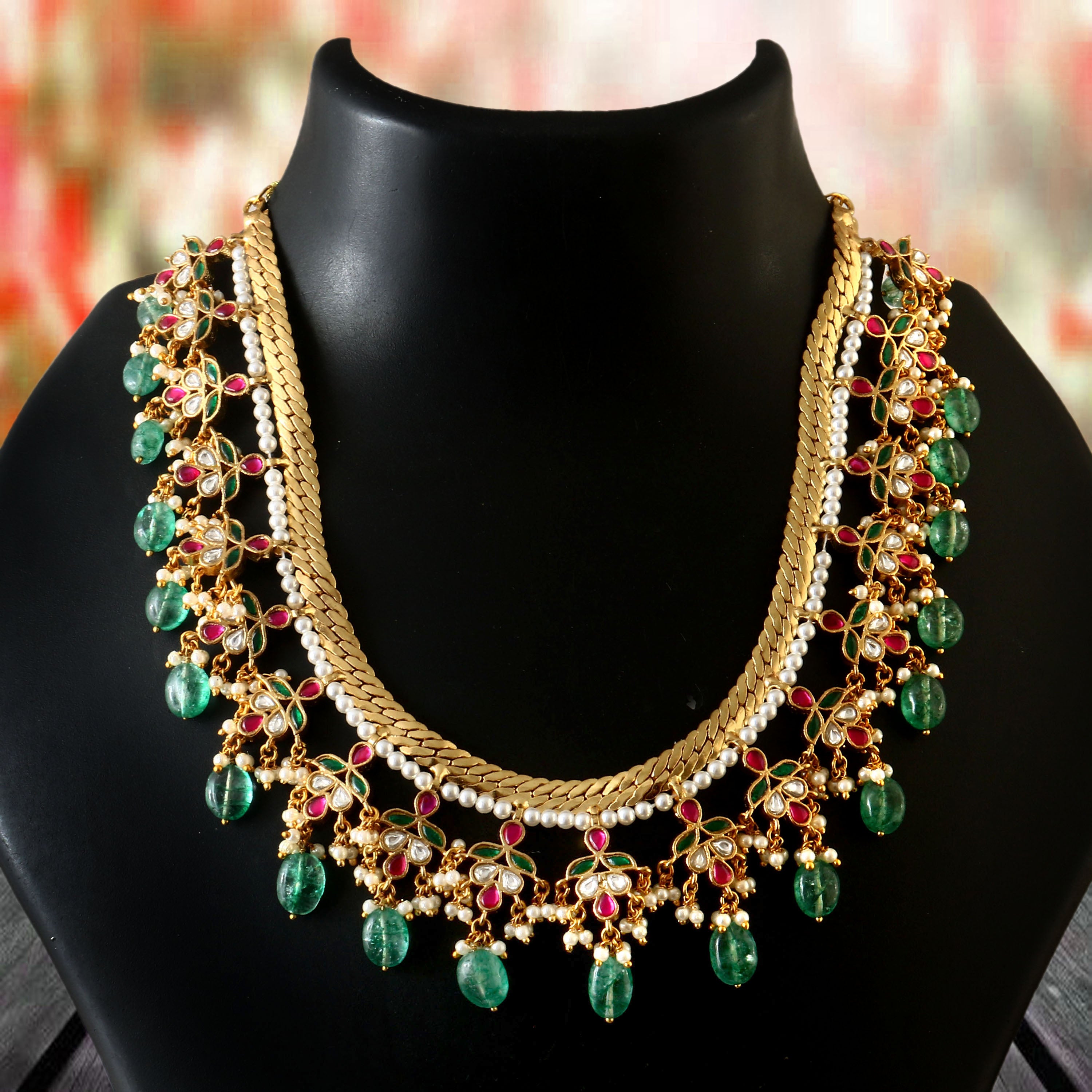 NK-195 - Jadau Kundan Necklace with Emerald