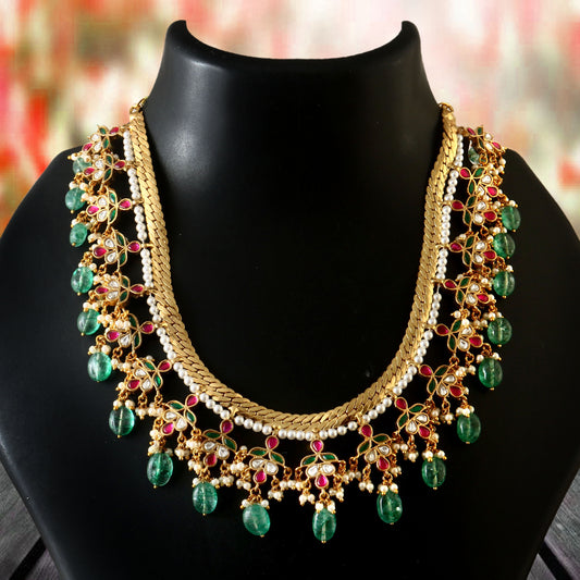 NK-195 - Jadau Kundan Necklace with Emerald