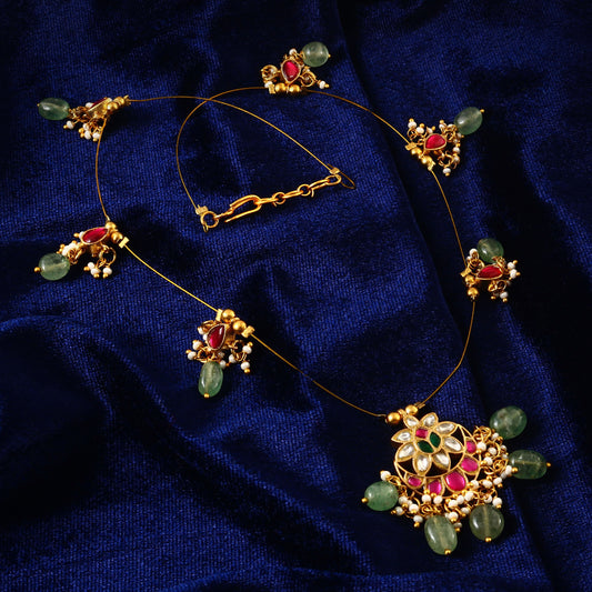 NK-210 - Jadau Kundan Necklace with Emerald