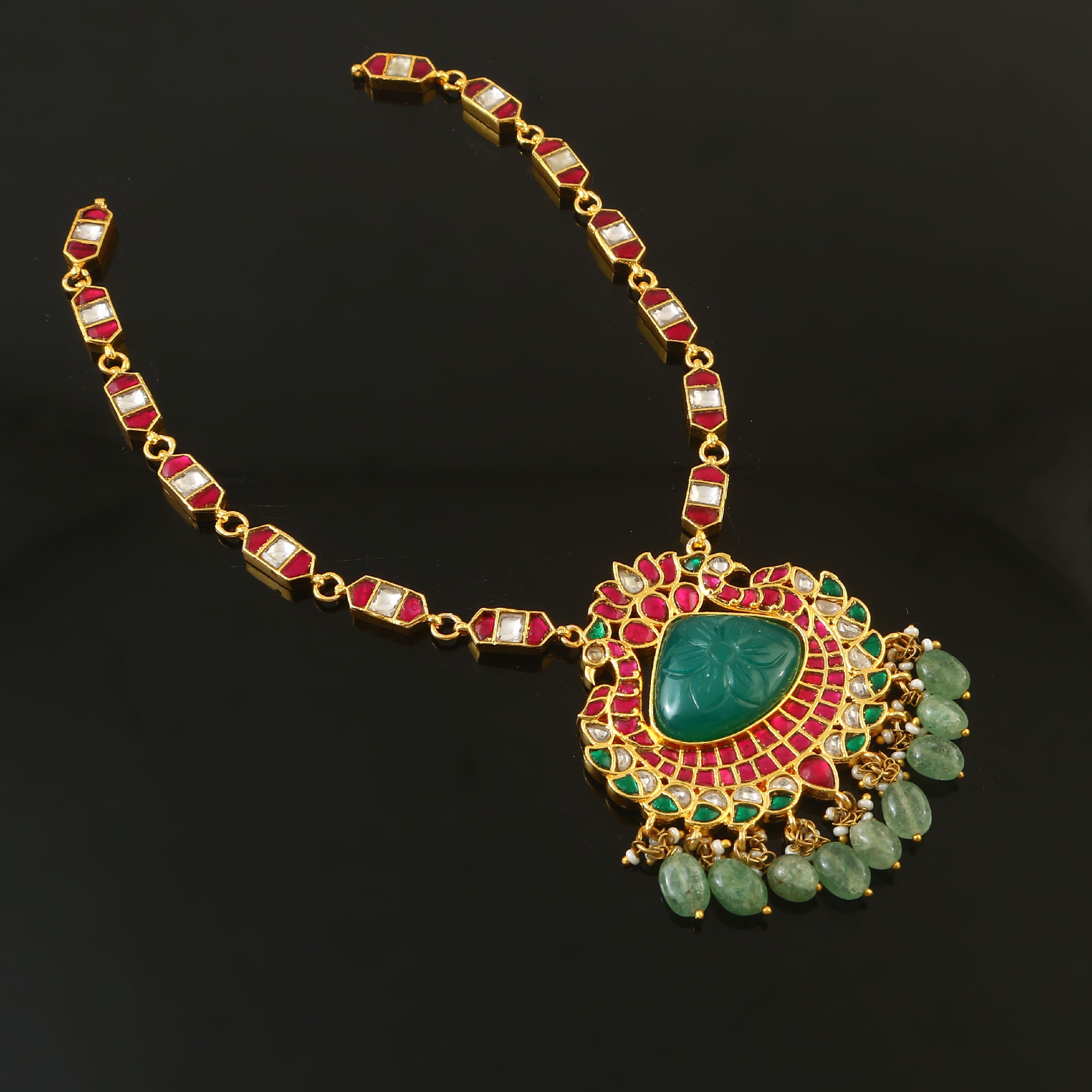 NK-221 - Jadau Kundan Necklace with Emerald