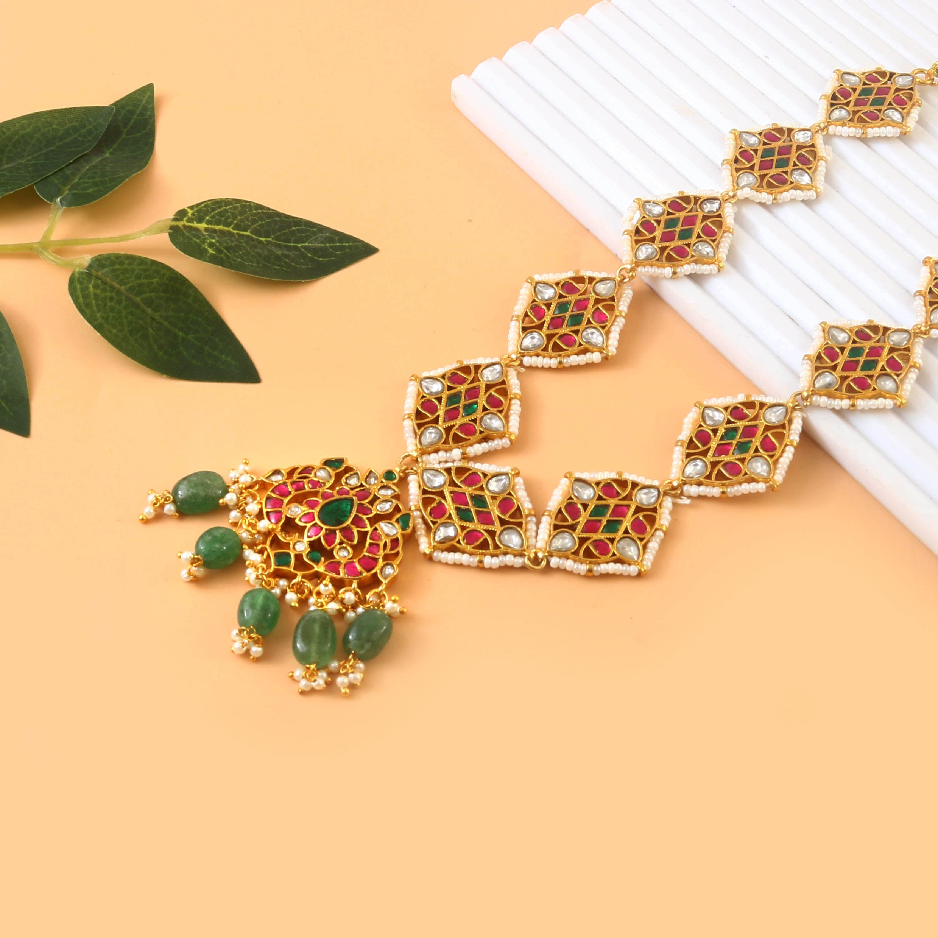 NK-227 - Jadau Kundan Necklace with Emerald