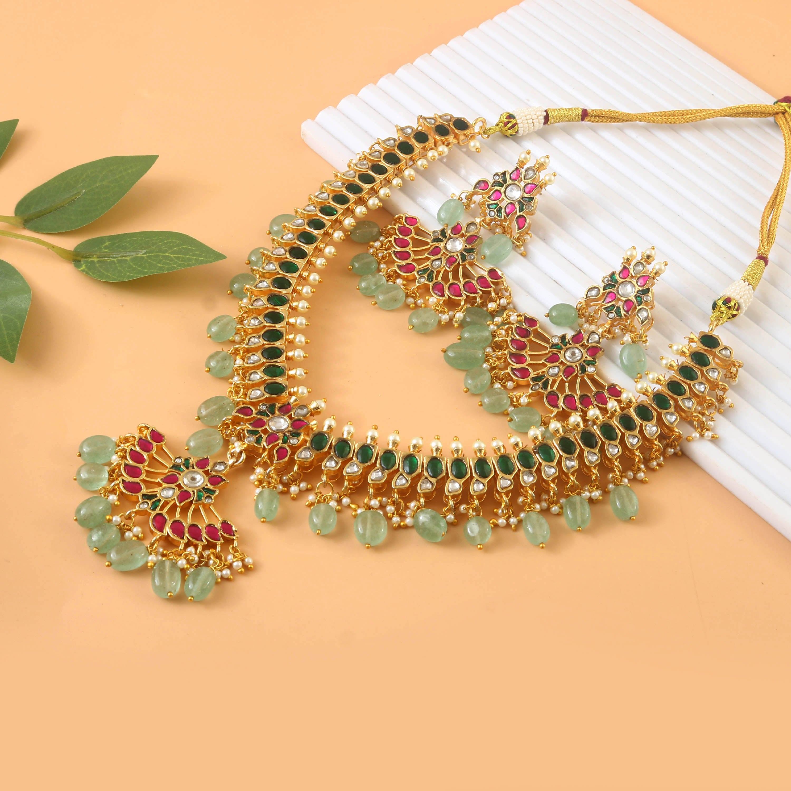 NK-230 - Jadau Kundan Necklace with Emerald