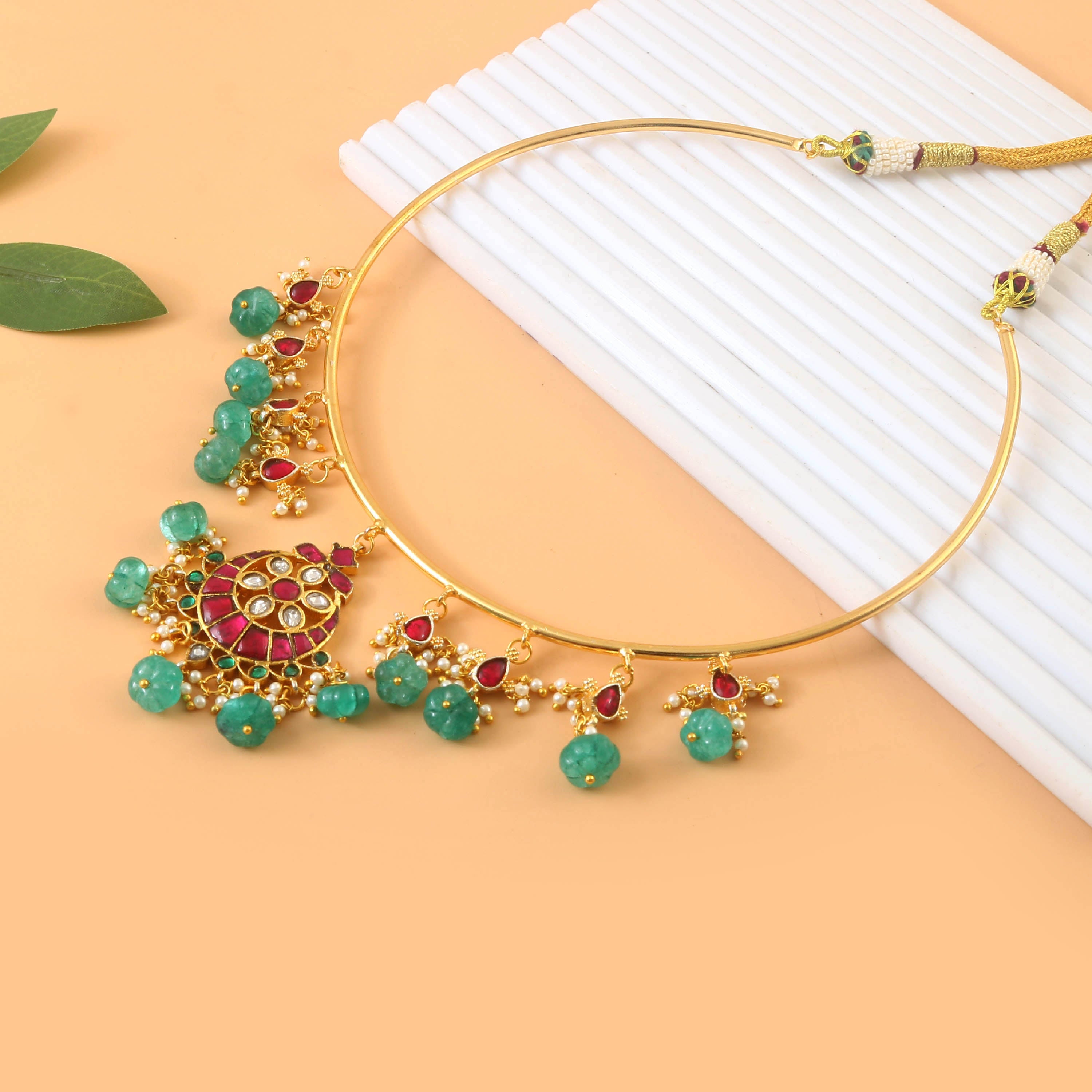 NK-235 - Jadau Kundan Necklace with Emerald
