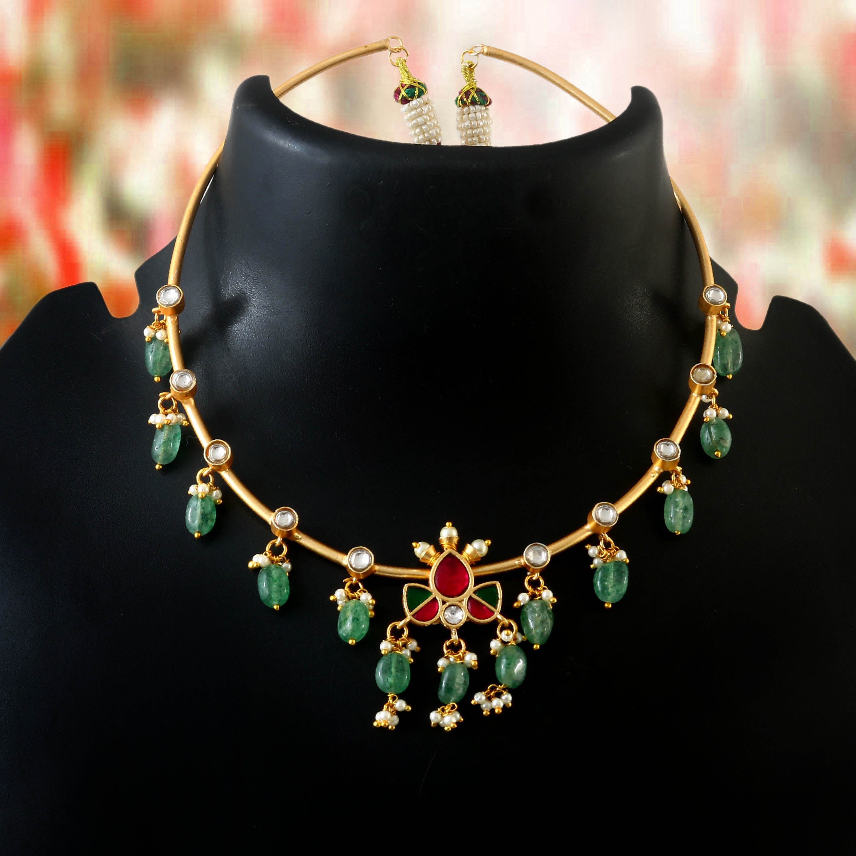 NK-240 - Jadau Kundan Necklace with Emerald