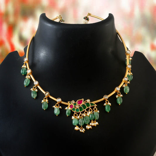 NK-243 - Jadau Kundan Necklace with Emerald