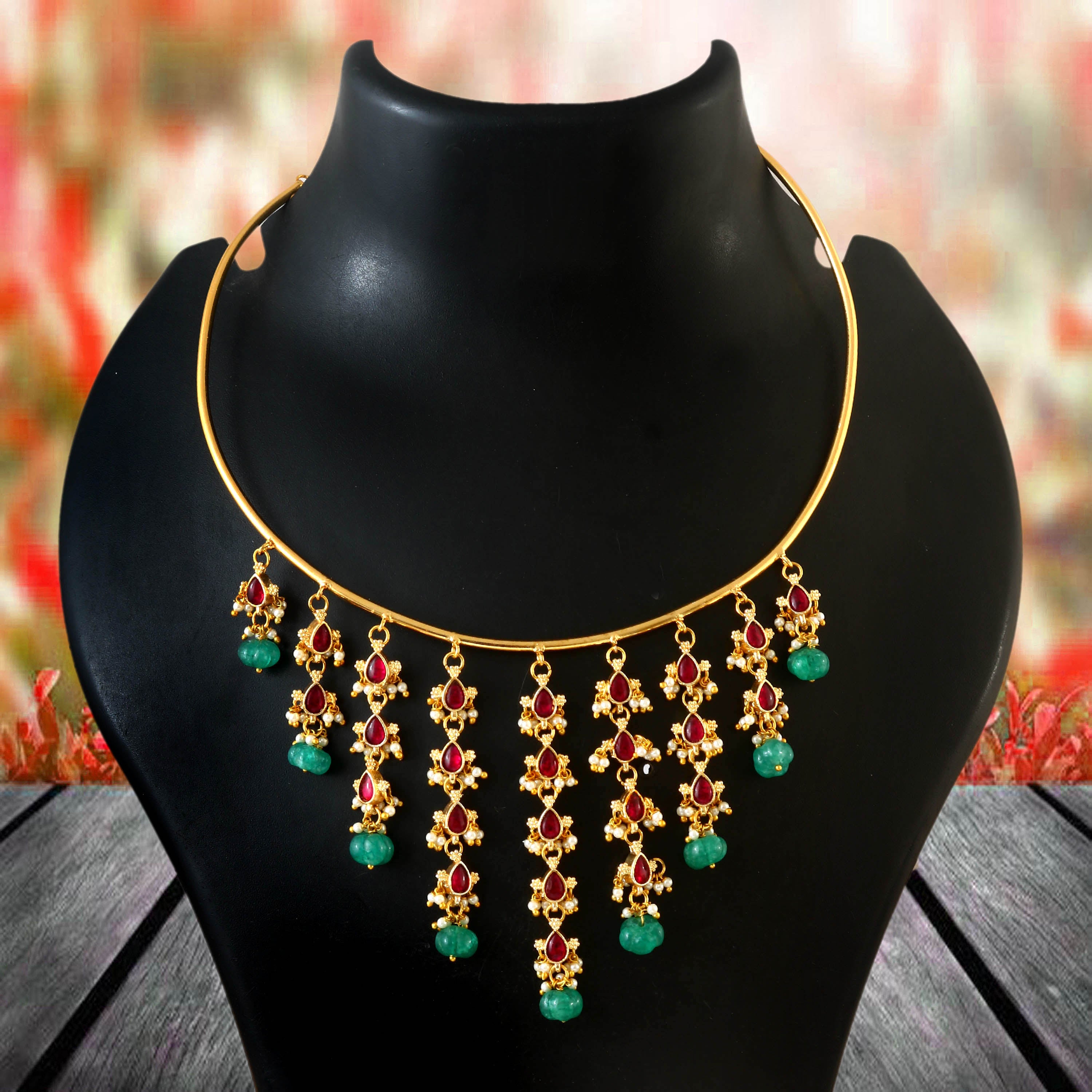 NK-248 - Jadau Kundan Necklace with Emerald