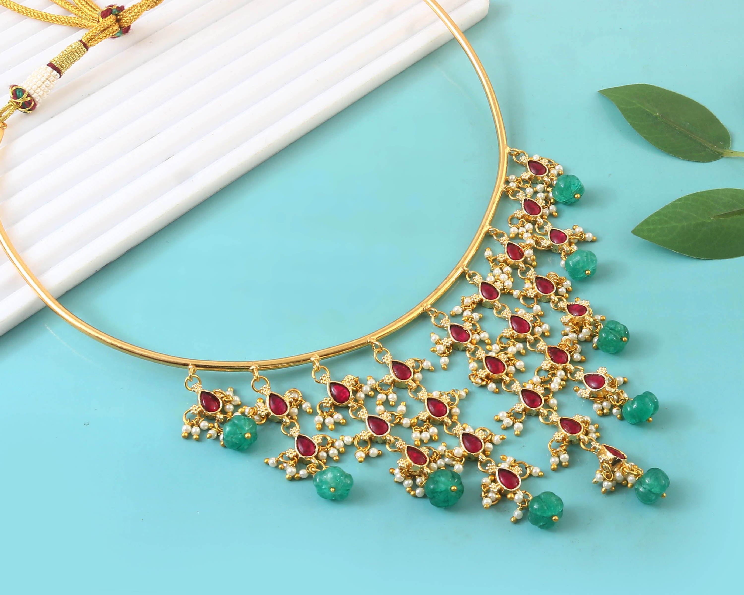 NK-248 - Jadau Kundan Necklace with Emerald