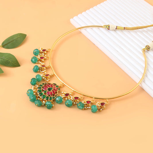 NK-252 - Jadau Kundan Necklace with Emerald