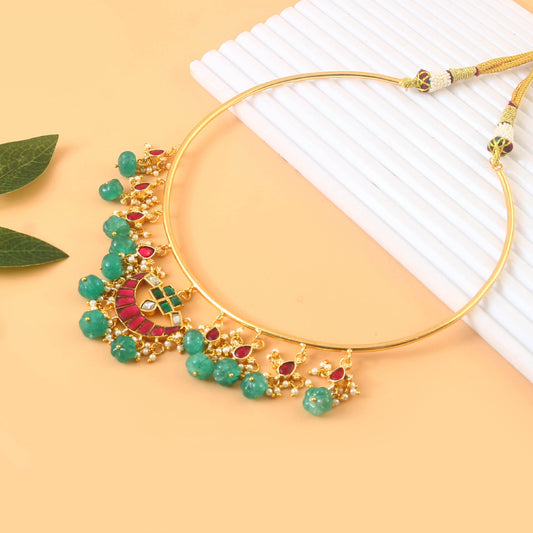 NK-255 - Jadau Kundan Necklace with Emerald