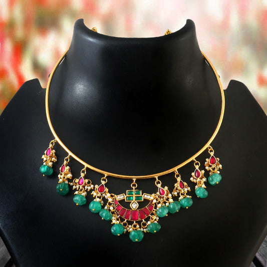 NK-255 - Jadau Kundan Necklace with Emerald