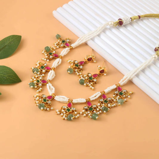NK-260 - Jadau Kundan Necklace with Emerald
