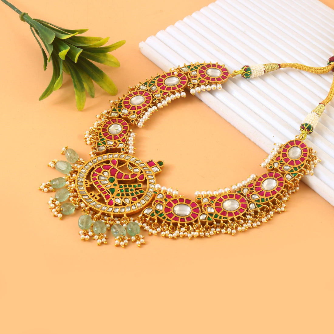 NK-266 - Jadau Kundan Necklace with Emerald