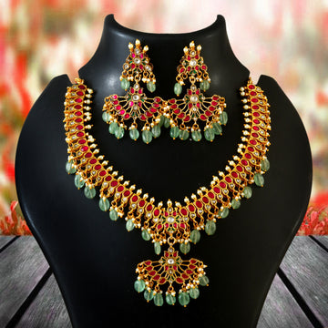 NK-271- Jadau Kundan Necklace with Emerald