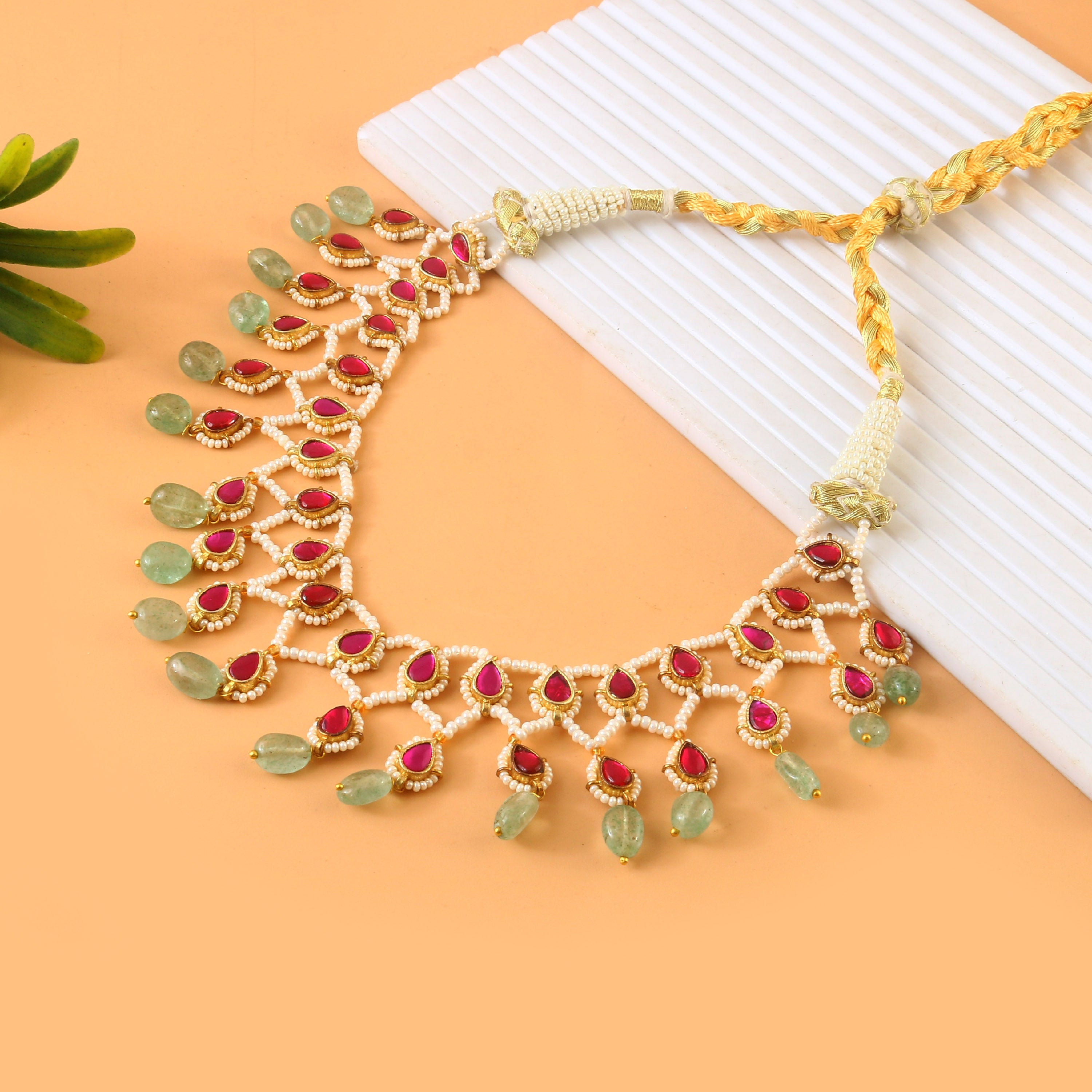 NK-274- Jadau Kundan Necklace with Emerald