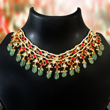NK-275- Jadau Kundan Necklace with Emerald